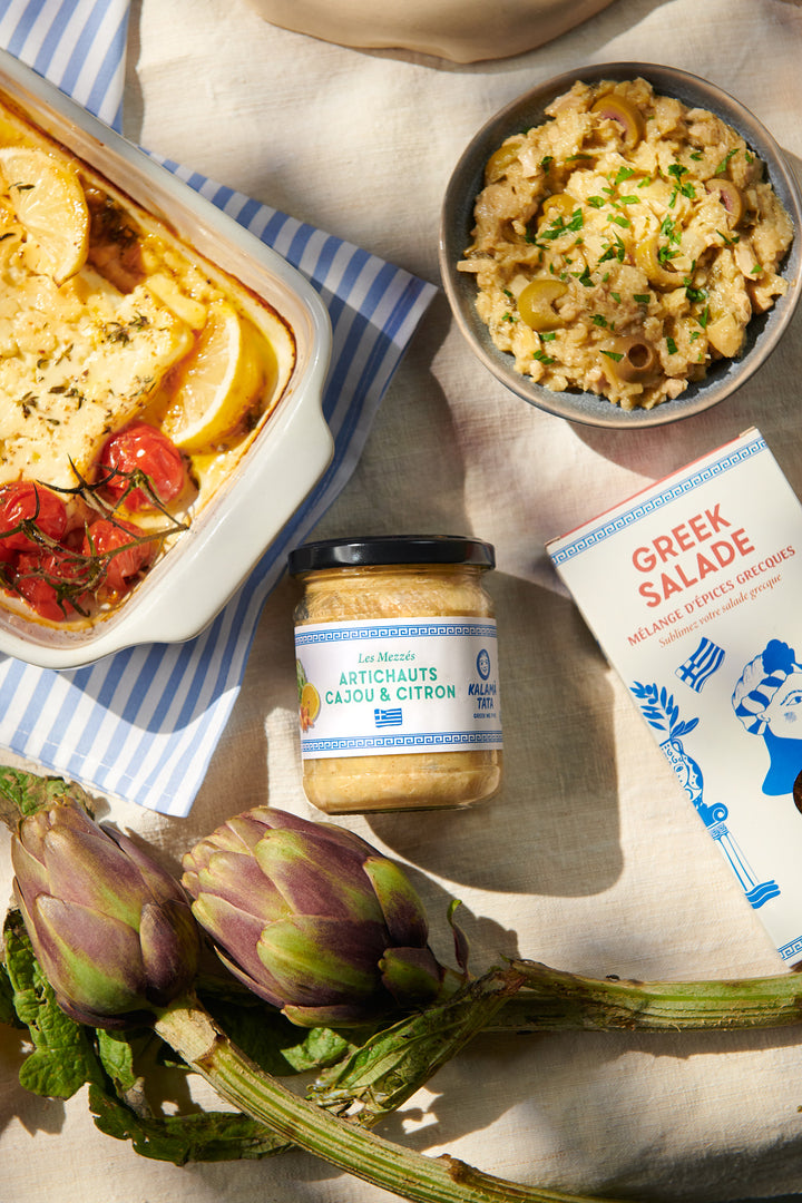 Mezze d'artichauts , noix de cajou et citron