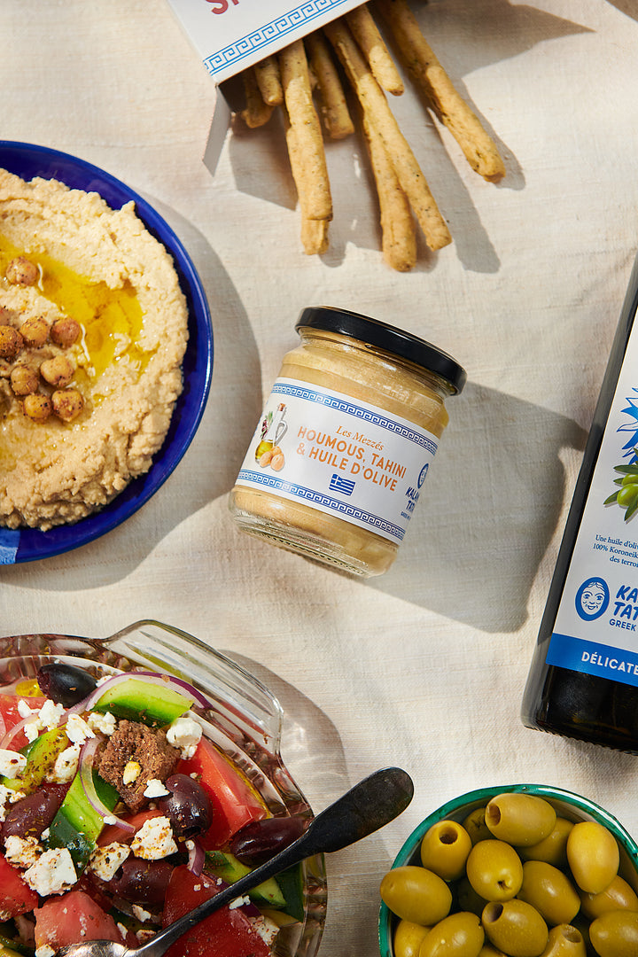 Mezze d'Houmous,Tahini & huile d'olive extra vierge